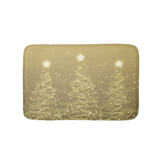 Elegant Christmas Sparkling Trees Gold  Bath Mat (Front)
