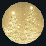 Elegant Christmas Sparkling Trees Gold  Classic Round Sticker<br><div class="desc">Elegant Christmas sticker template with sparkling Christmas Trees on Gold . Impress your friends with this sophisticated and elegant label design. Fully customizable!</div>