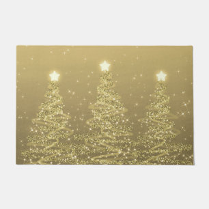 Elegant Christmas Sparkling Trees Gold Doormat