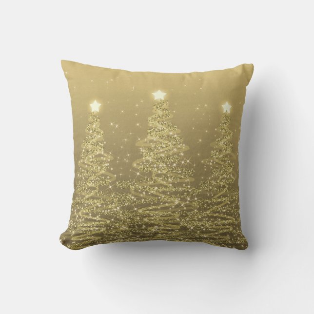 Elegant Christmas Sparkling Trees Gold  Throw Pillow (Front)