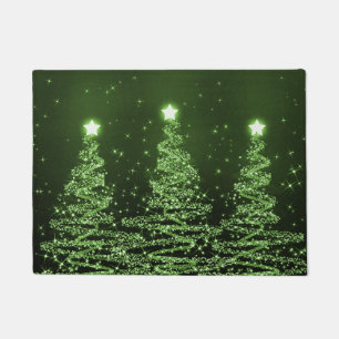 Elegant Christmas Sparkling Trees Green Doormat