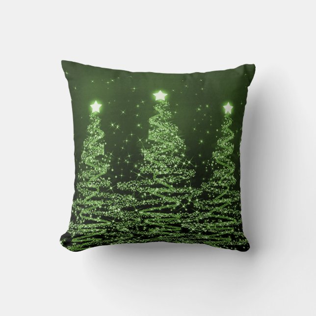 Elegant Christmas Sparkling Trees Green  Throw Pillow (Front)