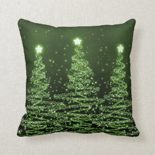 Elegant Christmas Sparkling Trees Green  Throw Pillow