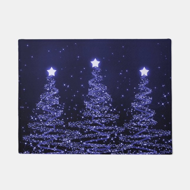 Elegant Christmas Sparkling Trees Navy Blue Doormat (Front)
