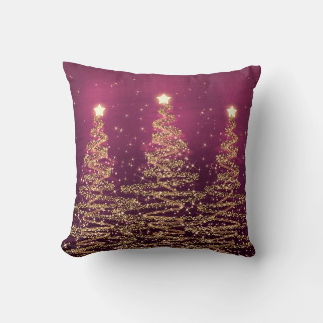 Elegant Christmas Sparkling Trees Pink Purple Throw Pillow (Front)
