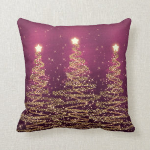 Elegant Christmas Sparkling Trees Pink Purple Throw Pillow