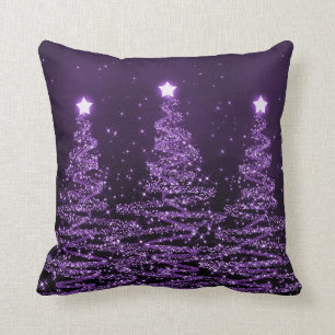 Elegant Christmas Sparkling Trees Purple  Throw Pillow