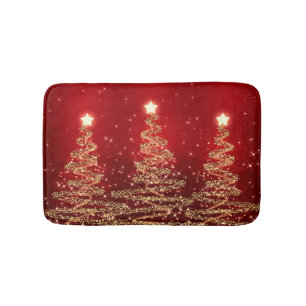 Elegant Christmas Sparkling Trees Red Bath Mat