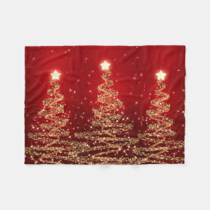 Elegant Christmas Sparkling Trees Red Fleece Blanket