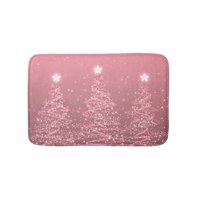 Elegant Christmas Sparkling Trees Rose Gold  Bath Mat (Front)