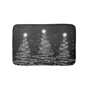 Elegant Christmas Sparkling Trees Silver Bath Mat