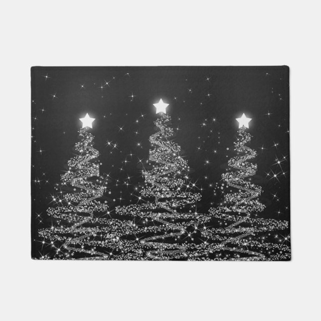 Elegant Christmas Sparkling Trees Silver Doormat (Front)