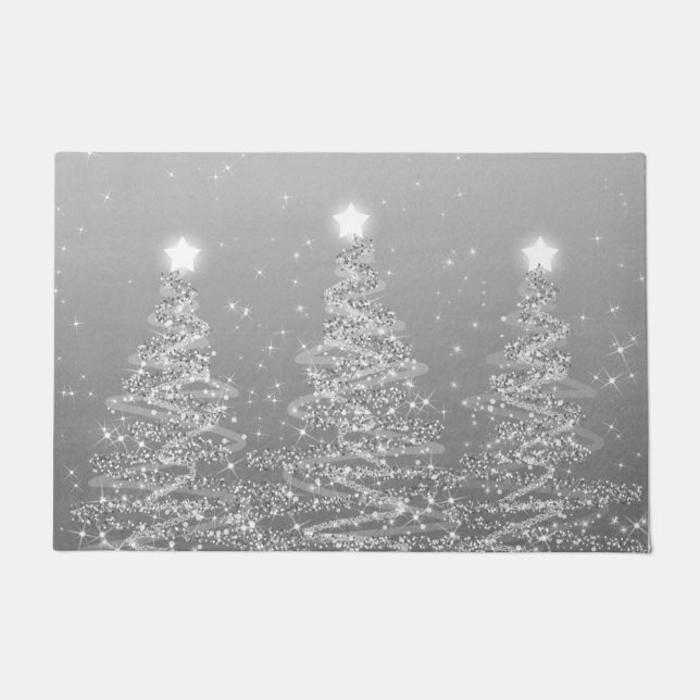 Elegant Christmas Sparkling Trees Silver Doormat (Front)