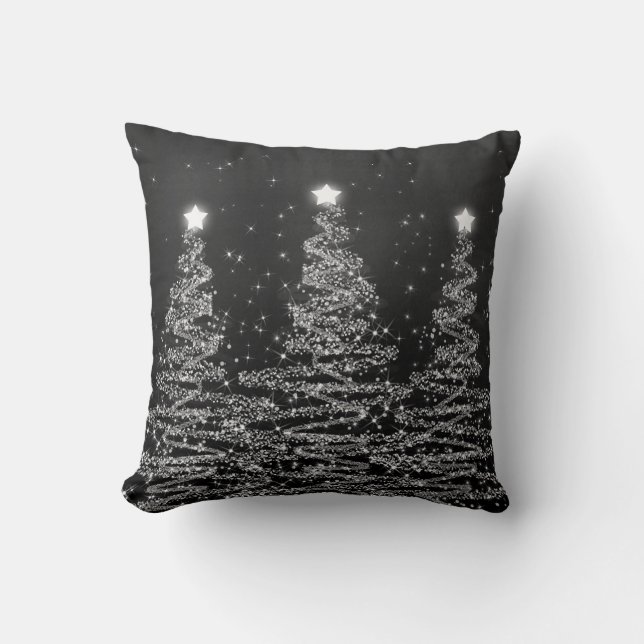 Elegant Christmas Sparkling Trees Silver  Throw Pillow (Front)