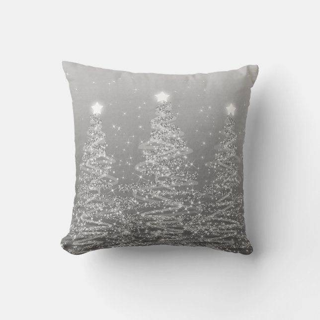Elegant Christmas Sparkling Trees Silver  Throw Pillow (Front)