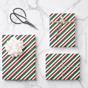Elegant Christmas Stripes Pattern Red Green White  Wrapping Paper Sheet