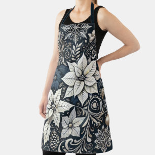 Elegant Christmas-Themed Poinsettia Apron