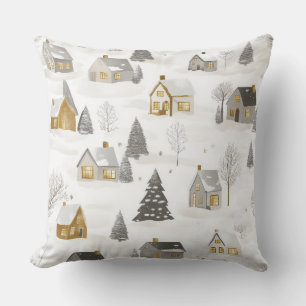 Elegant Christmas Throw Pillow – White and Gold
