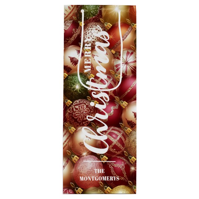 Elegant Christmas Tree Baubles Decoration Wine Gift Bag (Front)