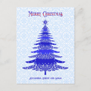 Elegant Christmas Tree Blue Personalized Holiday Postcard