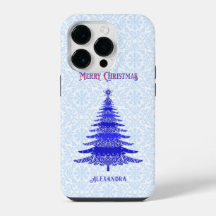 Elegant Christmas Tree Blue Personalized iPhone 14 Pro Case