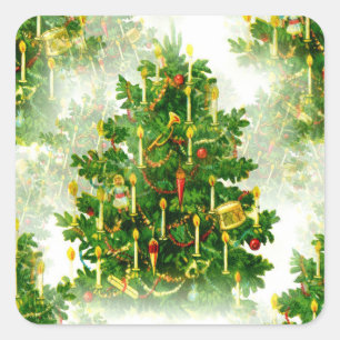 Elegant Christmas Tree Candle lights Square Sticker