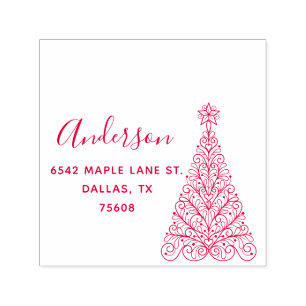 Elegant Christmas Tree Custom Name Return Address  Self-inking Stamp