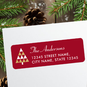 Elegant Christmas Tree Dark Red Return Address