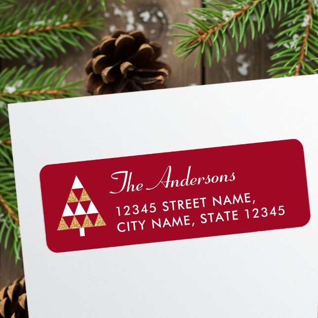 Elegant Christmas Tree Dark Red Return Address (Creator Uploaded)