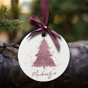 Elegant Christmas Tree   Dusty Mauve Pink Custom Ceramic Ornament