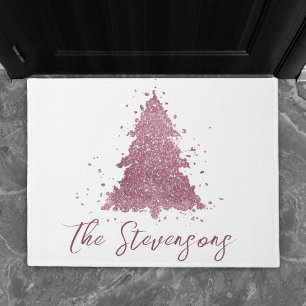 Elegant Christmas Tree   Dusty Mauve Pink Custom Doormat