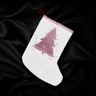 Elegant Christmas Tree   Dusty Mauve Pink Splatter Small Christmas Stocking