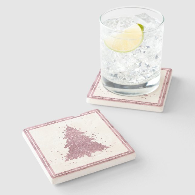 Elegant Christmas Tree | Dusty Mauve Pink Splatter Stone Coaster (Side)