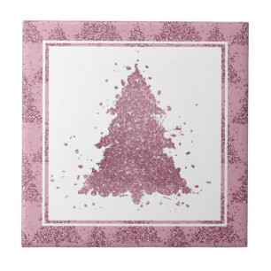 Elegant Christmas Tree   Dusty Mauve Pink Splatter Tile