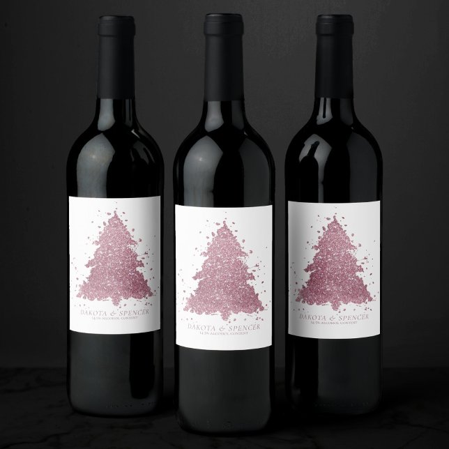 Elegant Christmas Tree | Dusty Mauve Pink Splatter Wine Label (Creator Uploaded)