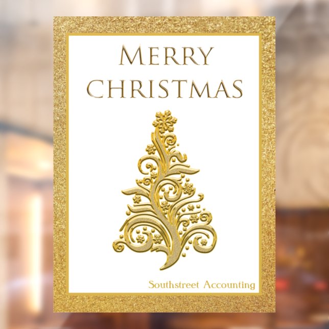 Elegant Christmas Tree Gold Glitter Storefront  Window Cling (Sheet 2)