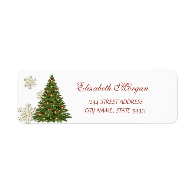 Elegant Christmas Tree Gold Snowflakes Label (Front)