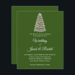 Elegant Christmas Tree Green Budget Wedding Invite<br><div class="desc">This elegant wedding design features a snowy Christmas tree with lights on a dark, forest green background. Click the customize button for more flexibility in modifying the text and the graphics! Variations of this design, additional paper types, as well as coordinating products are available in our shop, zazzle.com/store/doodlelulu. Contact us...</div>