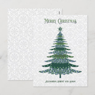 Elegant Christmas Tree Green White Personalized Holiday Postcard