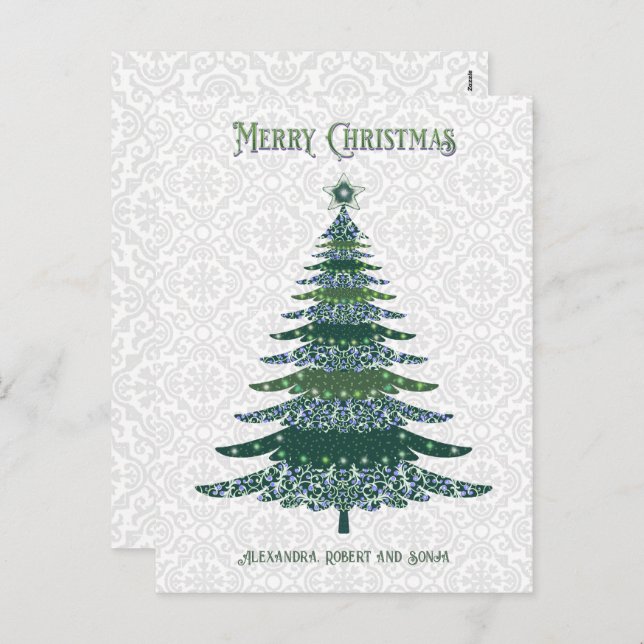 Elegant Christmas Tree Green White Personalized Holiday Postcard (Front/Back)