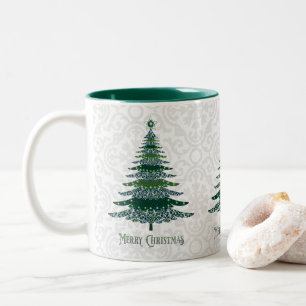Elegant Christmas Tree Green White Two-Tone Coffee Mug