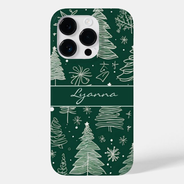 Elegant Christmas Tree Holiday Line Art Pattern  Case-Mate iPhone Case (Back)