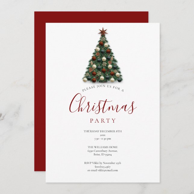Elegant Christmas Tree Holiday Party Invitation (Front/Back)