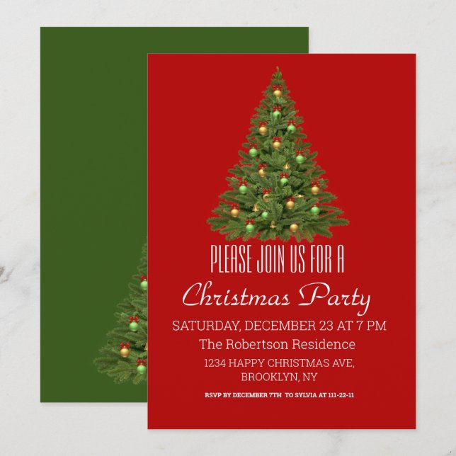 Elegant Christmas Tree Holiday Party Invitation (Front/Back)
