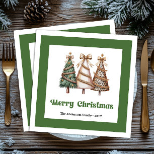 Elegant Christmas Tree Leopard Print Dinner Napkin