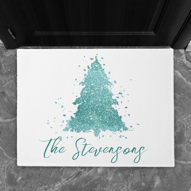 Elegant Christmas Tree | Luxe Aqua Mint Custom Doormat (Creator Uploaded)