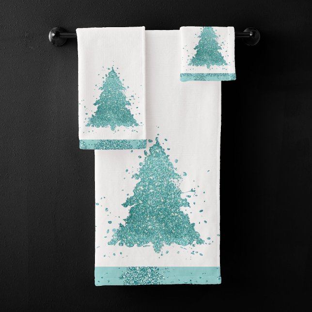 Elegant Christmas Tree | Luxe Aqua Mint Splatter Bath Towel Set (Creator Uploaded)