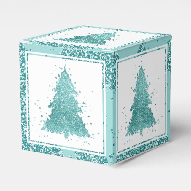Elegant Christmas Tree | Luxe Aqua Mint Splatter Favor Box (Front Side)