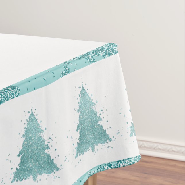 Elegant Christmas Tree | Luxe Aqua Mint Splatter Tablecloth (In Situ)