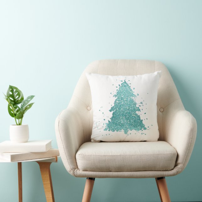 Elegant Christmas Tree | Luxe Aqua Mint Splatter Throw Pillow (Chair)